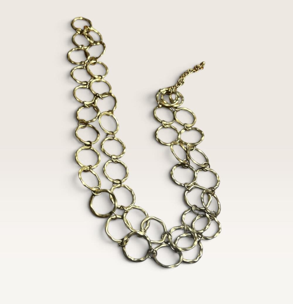 Chunky Hammered Gold-Tone Link Statement Necklace - Unbranded
